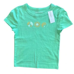 NWT American Eagle Ribbed Henley Tee Shirt Size XS Peace Flower Yingyang Crop